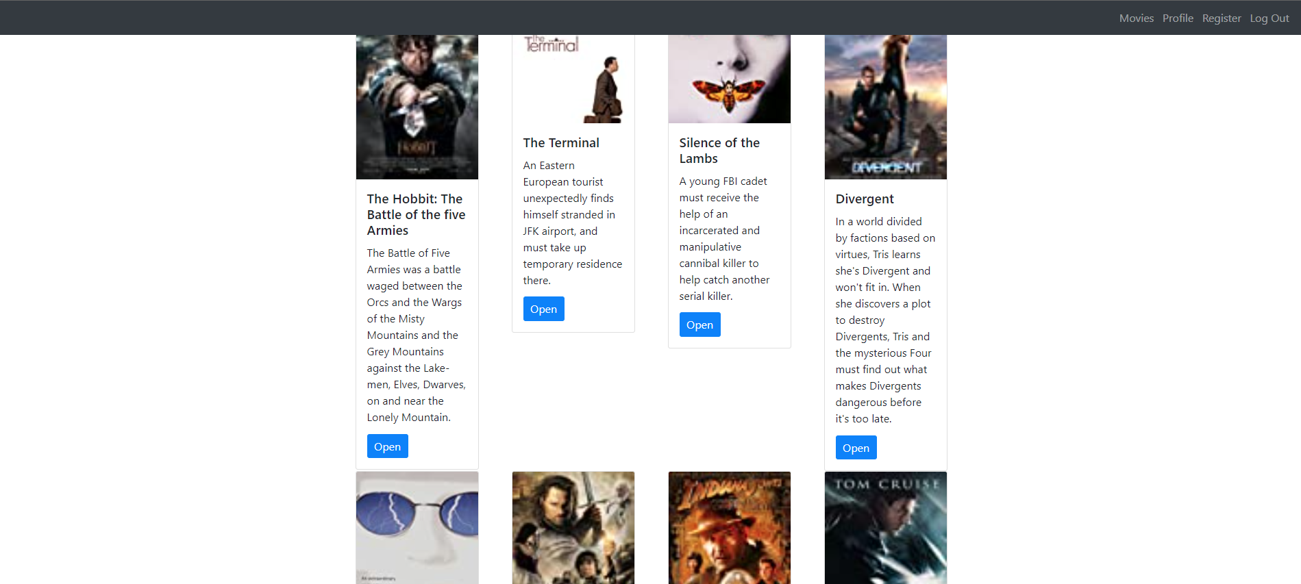 Screenshot of the myFlix-client.